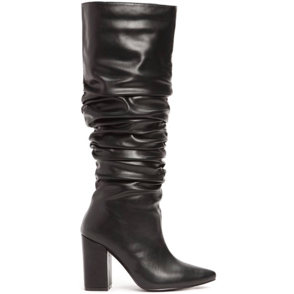 Black Slouchy Boot with Block Chunky Heel - Picture 5 of 5